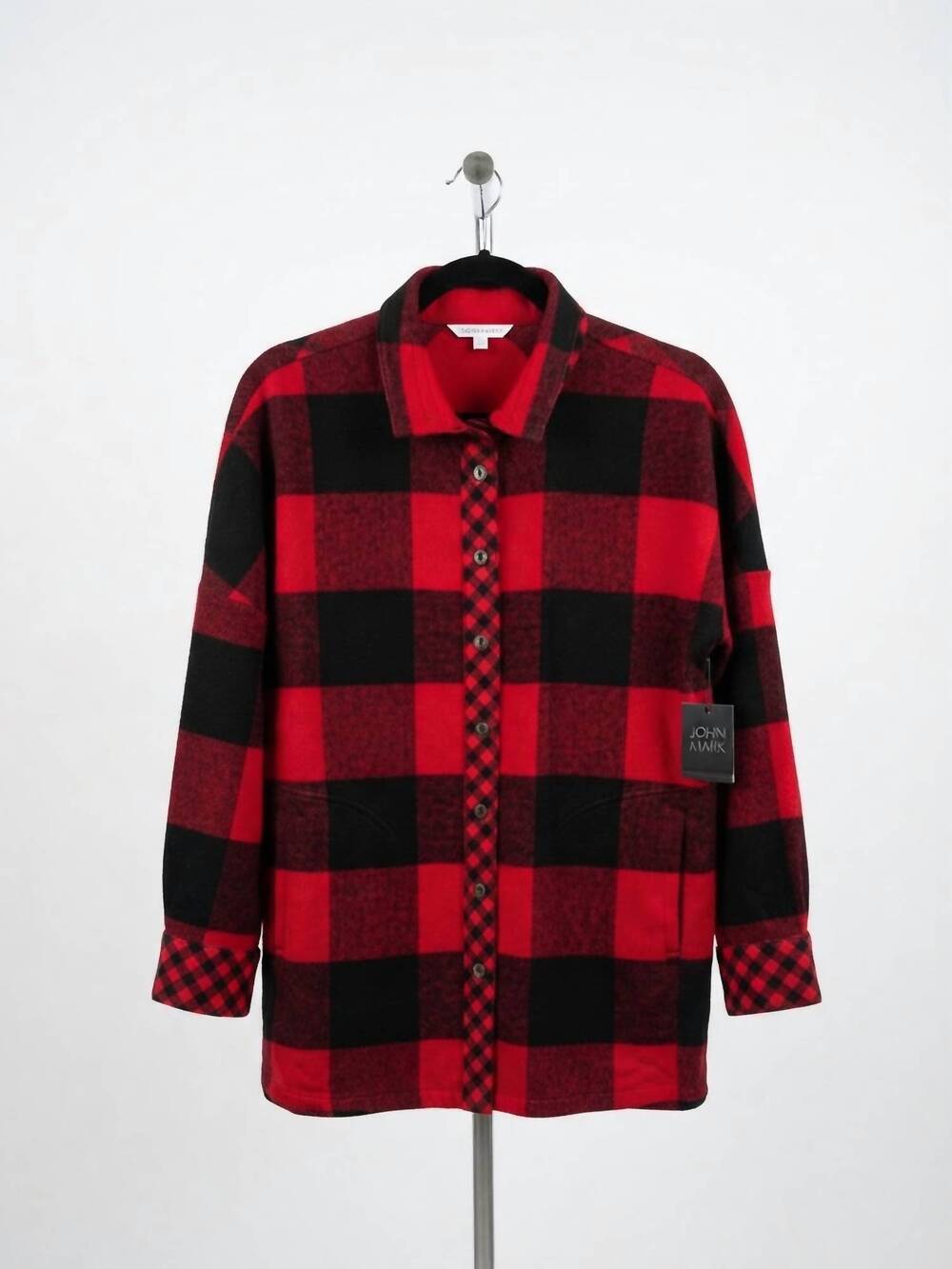 NEW JOHN MARK women's buffalo button front shirt in red plaid